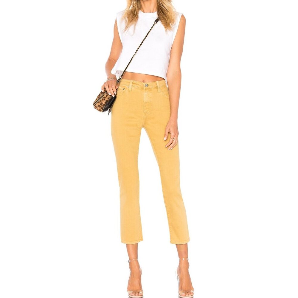 AG Jeans Isabelle High Waist Straight Leg Saffron Mustard Colored Gold Yellow